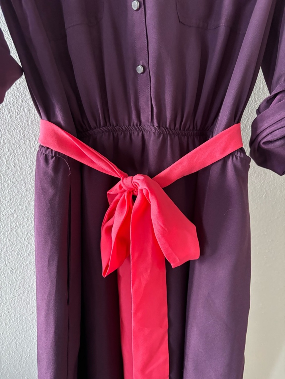Express Plum Shirt Dress with Pink Sash - Picture 5 of 7
